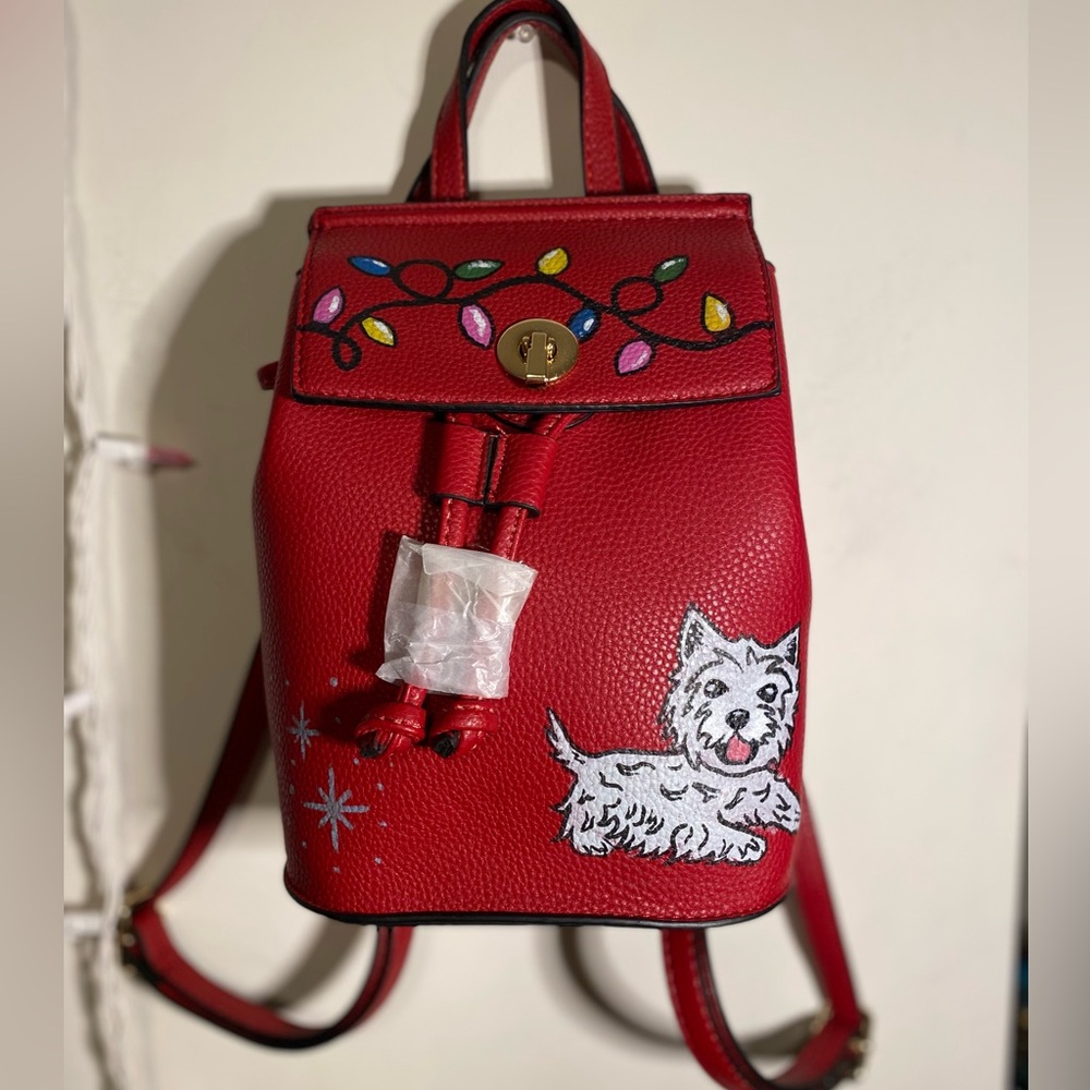 Hand Painted Red Winter Westie Dog Backpack NEW